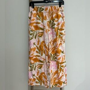 C&C California Linen Pants Wide Leg Cropped Tropical Design Women’s Size Small